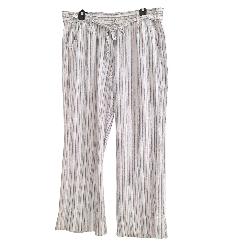 Cottagecore Boho Linen Blend Resort Wear Chic Jolt Wide Leg Striped Pants XL